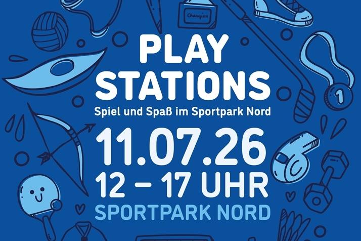 Plakat f&uuml;r das Spielefest im Sportpark Nord am 11.07.26 mit bunten Illustrationen von Sportger&auml;ten und Informationen.