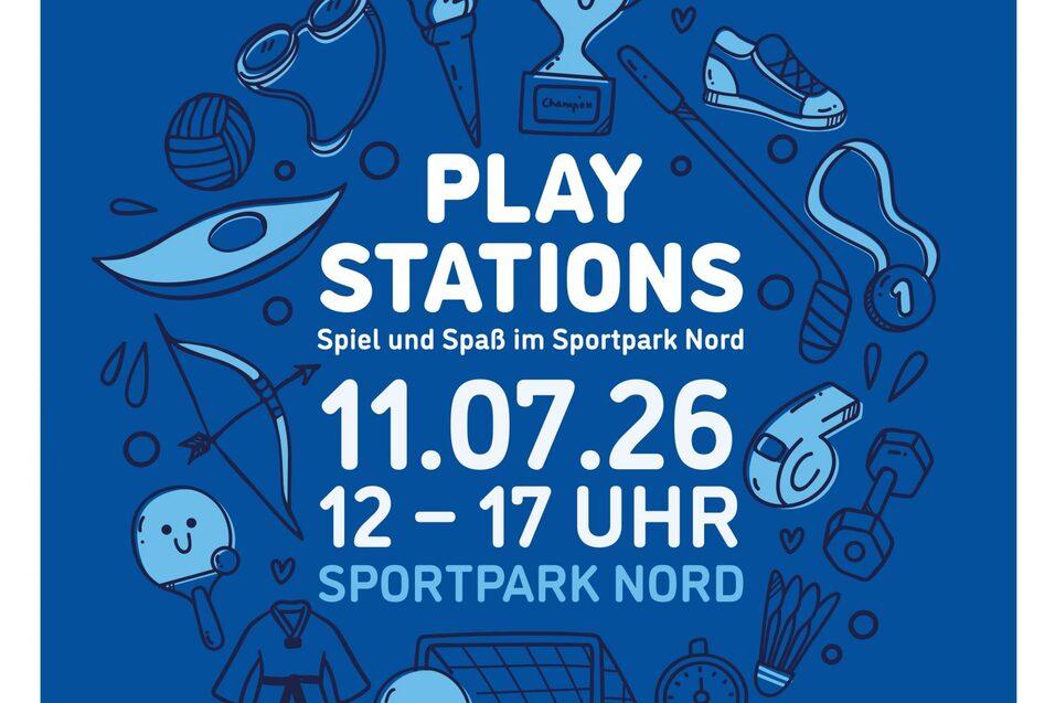 Plakat f&uuml;r ein Spielefest im Sportpark Nord, Datum 11.07.26, Uhrzeit 12-17 Uhr, mit bunten Sportmotiven sowie Infos zu Aktivit&auml;ten.