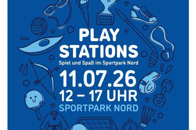 Plakat f&uuml;r ein Spielefest im Sportpark Nord, Datum 11.07.26, Uhrzeit 12-17 Uhr, mit bunten Sportmotiven sowie Infos zu Aktivit&auml;ten.