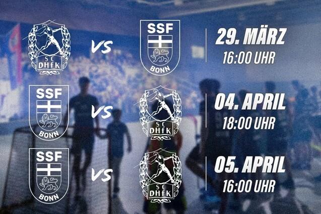 Spielplan f&uuml;r die Playoffs Round 1: Termine und Gegner von SC DHFK gegen SSF Bonn in einer Sporthalle.