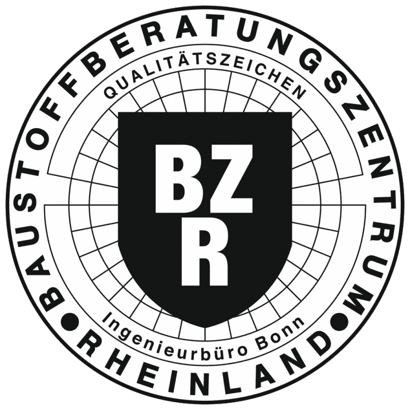 Logo des Baustoffberatungszentrums Rheinland mit den Buchstaben "BZR" und dem Schriftzug "Ingenieurb&uuml;ro Bonn".