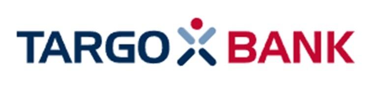 Logo der TARGOBANK mit Schriftzug in Blau und Rot, kombiniert mit einem grafischen Symbol in der Mitte.