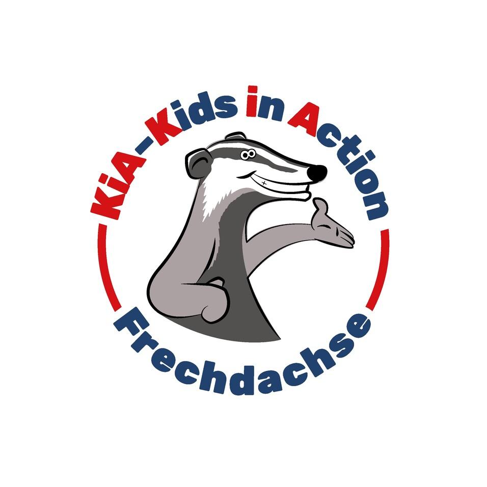 Logo der Gruppe &bdquo;Kia-Kids in Action&ldquo; mit einem Zeichentrick-Dachs, der l&auml;chelt und einen Arm ausstreckt.